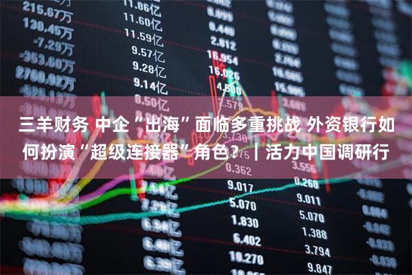 三羊财务 中企“出海”面临多重挑战 外资银行如何扮演“超级连接器”角色？｜活力中国调研行