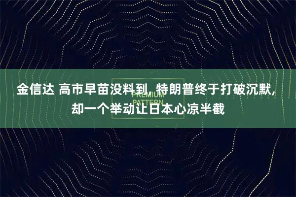 金信达 高市早苗没料到, 特朗普终于打破沉默, 却一个举动让日本心凉半截